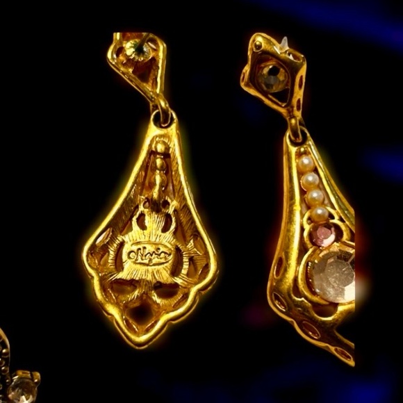 Earring lot Elegant Gold tone , crystal and enamel Earrings Set of 3 NWOT - Picture 3 of 10